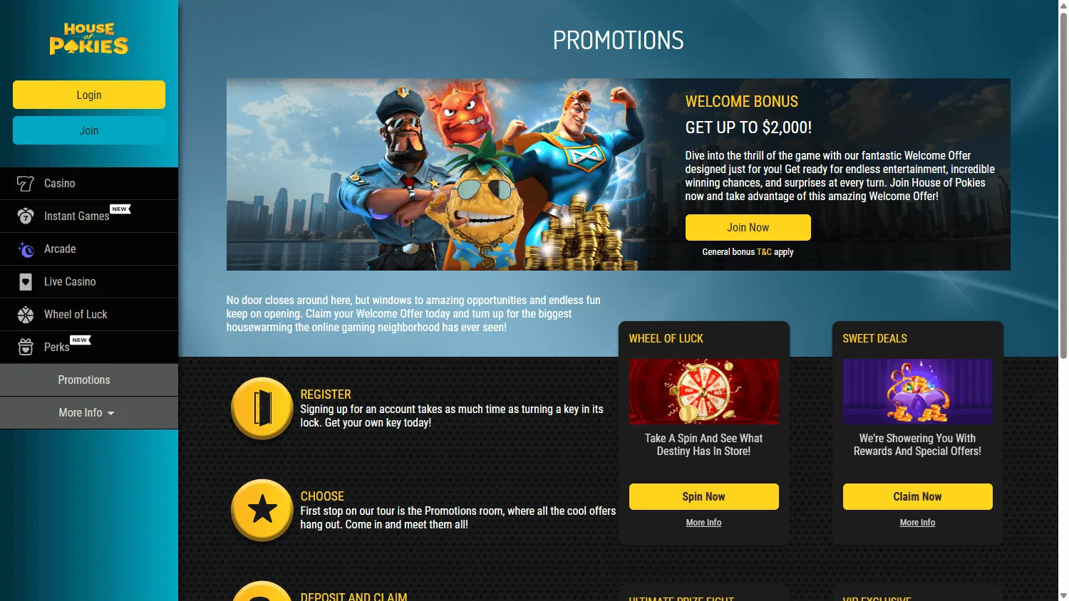 House Of Pokies Casino promotions screen on desktop